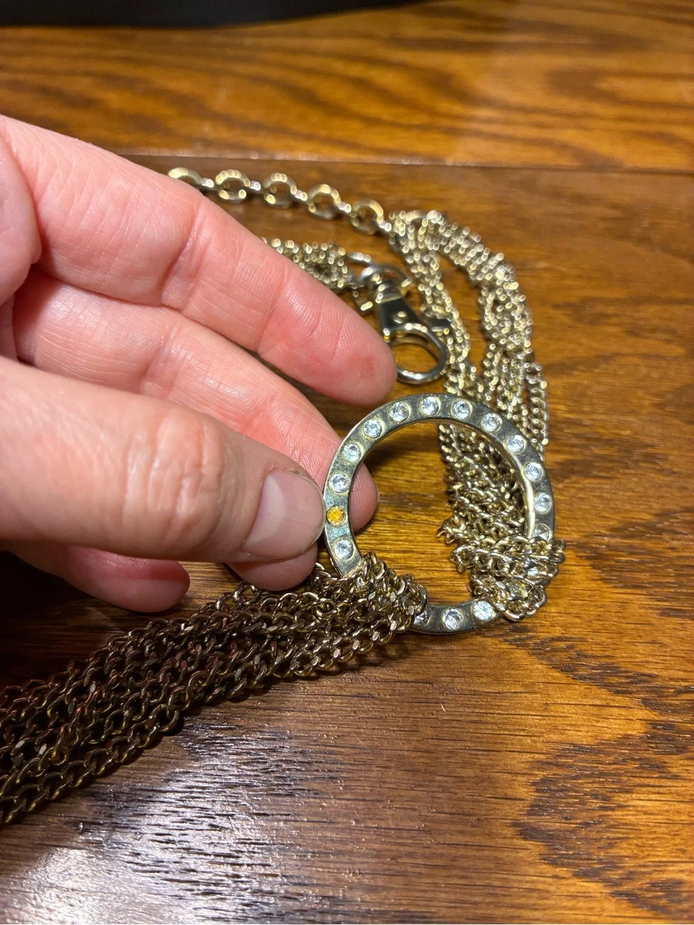 Y2K VTG Circular Rhinestone Multi Strand Gold Chain Belt OS